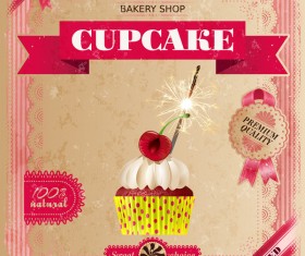 Bakery shop with cupcakes poster vintage vector 10