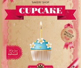 Bakery shop with cupcakes poster vintage vector 11
