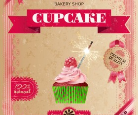 Bakery shop with cupcakes poster vintage vector 12