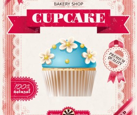 Bakery shop with cupcakes poster vintage vector 13