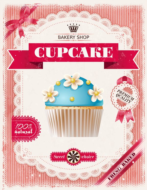 Bakery shop with cupcakes poster vintage vector 13 free ...