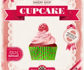 Bakery shop with cupcakes poster vintage vector 14