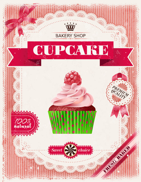 Bakery shop with cupcakes poster vintage vector 14