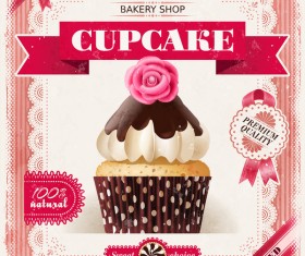 Bakery shop with cupcakes poster vintage vector 15