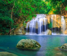 Beautiful Waterfall in Deep Forest with Sunlight HD picture 05