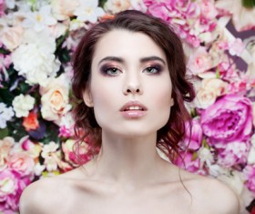 Beautiful fashion girl with flowers background HD picture 02