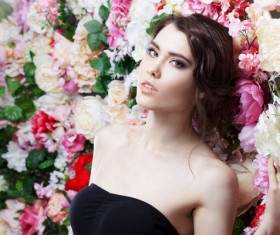 Beautiful fashion girl with flowers background HD picture 03