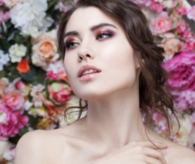 Beautiful fashion girl with flowers background HD picture 07