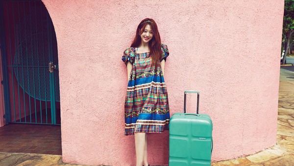 Beautiful girl with traveler Stock Photo