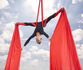 Beautiful woman dancing with aerial silk HD picture 01