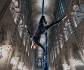 Beautiful woman dancing with aerial silk HD picture 02