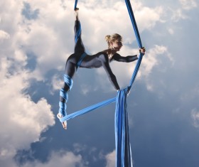 Beautiful woman dancing with aerial silk HD picture 04