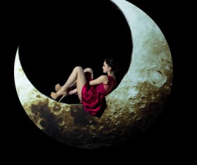 Beauty women lying on the crescent moon Stock Photo 04