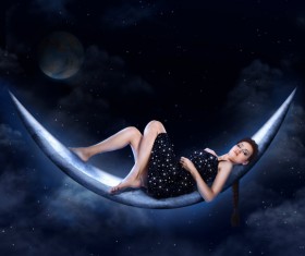 Beauty women lying on the crescent moon Stock Photo 06