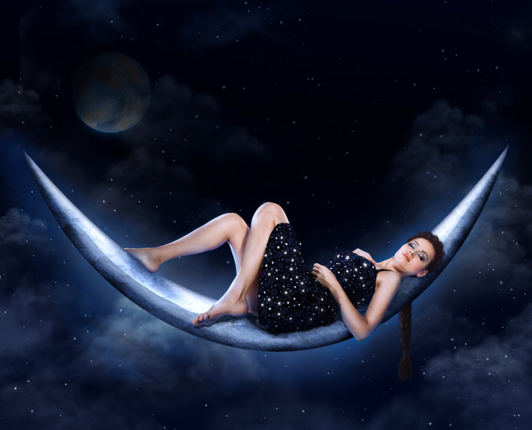 Beauty women lying on the crescent moon Stock Photo 06