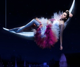 Beauty women lying on the crescent moon Stock Photo 08