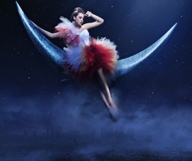 Beauty women lying on the crescent moon Stock Photo 09