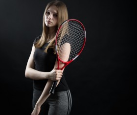 Before a black background holding a tennis racket girl HD picture 01