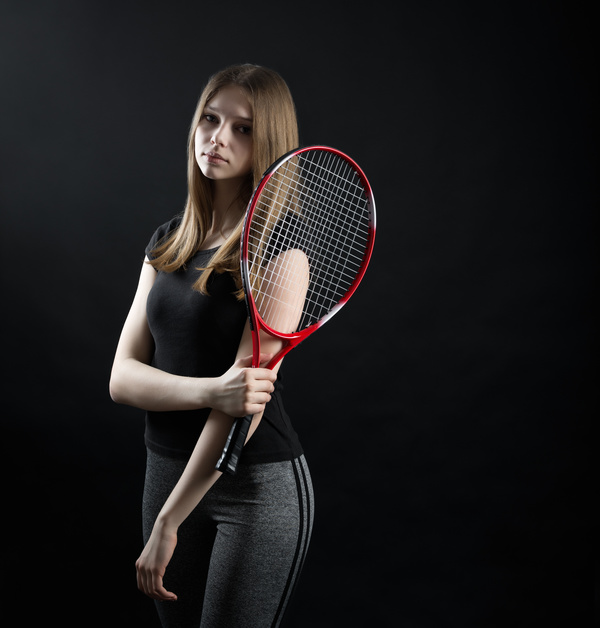 Before a black background holding a tennis racket girl HD picture 01
