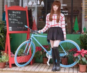Bicycle with beautiful girl HD picture