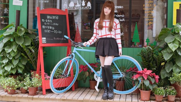 Bicycle with beautiful girl HD picture