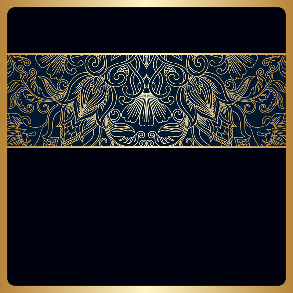 Black background with ornate ornament gold vector 01
