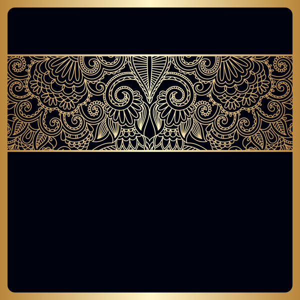 Black background with ornate ornament gold vector 02