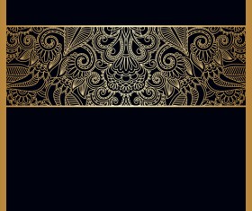 Black background with ornate ornament gold vector 03