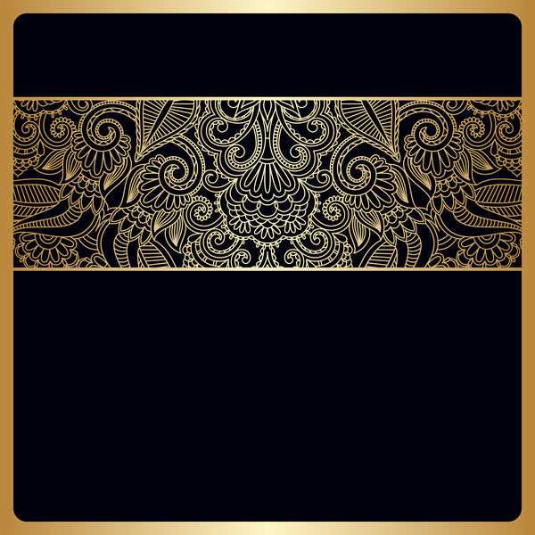 Black background with ornate ornament gold vector 03