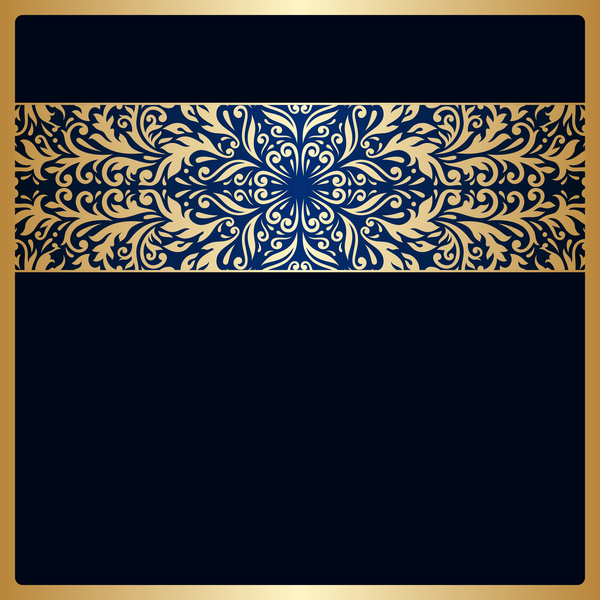 Black background with ornate ornament gold vector 04