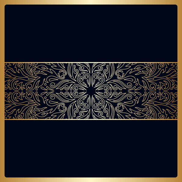 Black background with ornate ornament gold vector 05