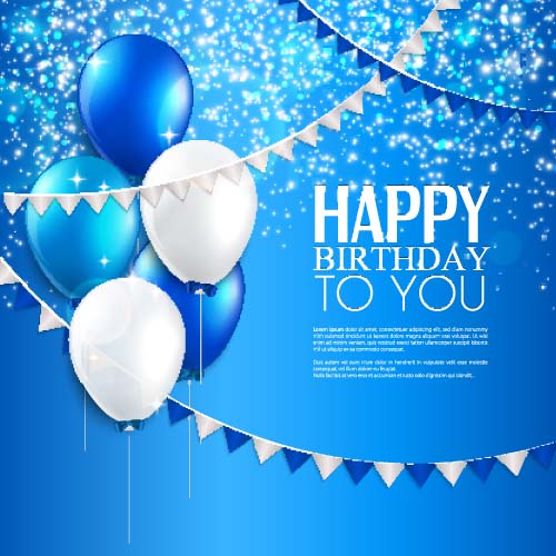 Blue birthday background with balloons vector free download