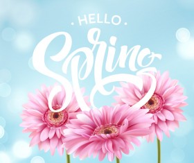 Blue spring background with gerbera flower vector 01