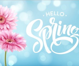 Blue spring background with gerbera flower vector 02