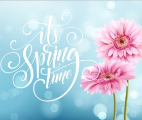 Blue spring background with gerbera flower vector 04