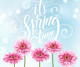 Blue spring background with gerbera flower vector 05