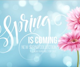 Blue spring background with gerbera flower vector 06