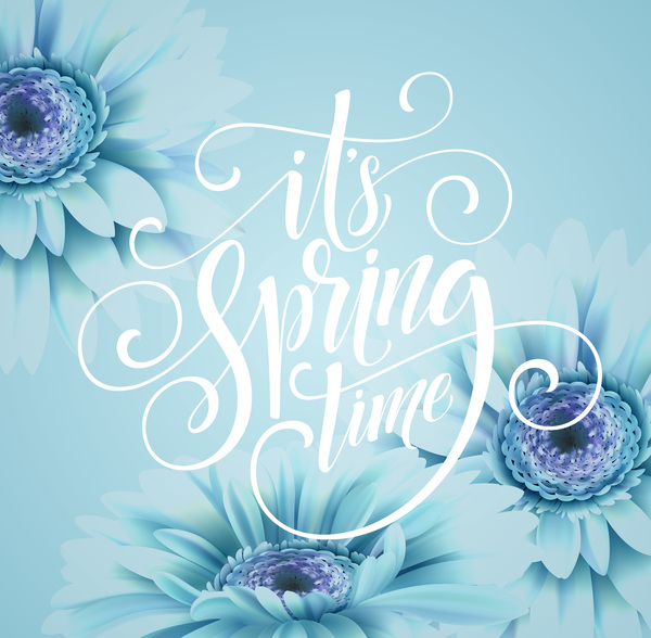 Blue spring background with gerbera flower vector