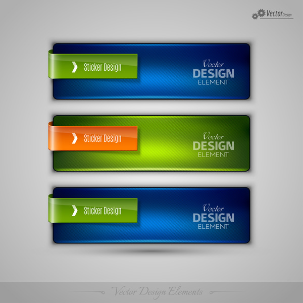 Blue with green glass texture banners vector 01