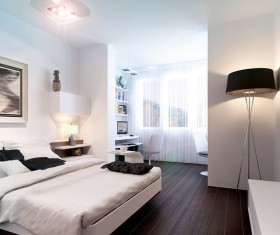 Bright bedroom interior furnishings Stock Photo