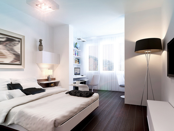 Bright bedroom interior furnishings Stock Photo