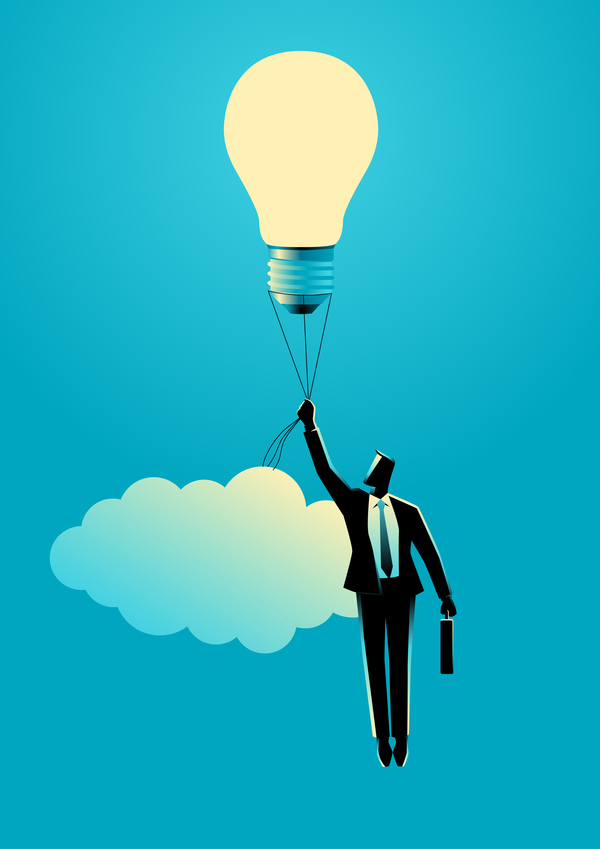 Businessman silhouette with light and bulb balloon vector