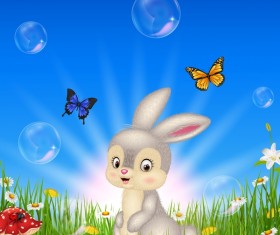 Butterflies with rabbit and spring grass vector