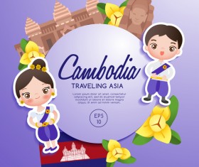 Cambodia travel cartoon template vector