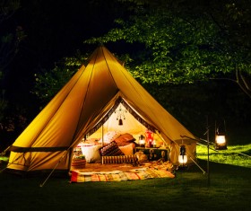 Camping tent lights Stock Photo