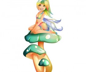 Cartoon fairy with mushrooms vector