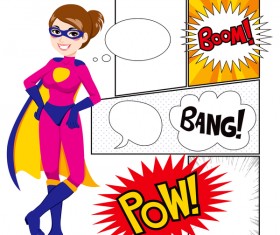 Cartoon female superman with speak bubble vectors