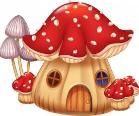 Mushrooms with toy bear cartoon vector free download