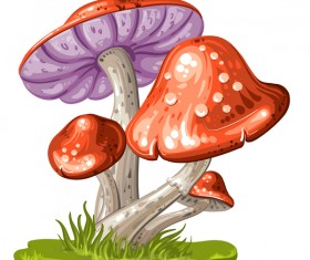 Cartoon mushrooms with grass vector 01