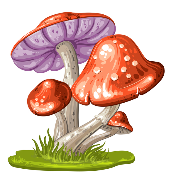 Cartoon mushrooms with grass vector 01 free download
